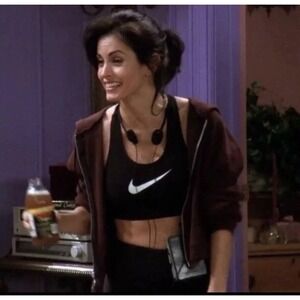 ASO Monica Friends Nike Swoosh Logo Black Sports Bra Size L Vintage‎ Wireless